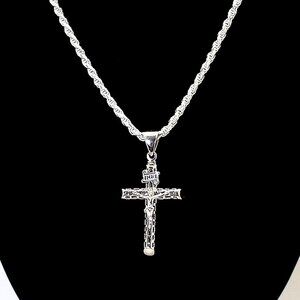 REAL Sterling Silver Thick Heavy Crucifix Cross Rope Chain Necklace, Stamped 925